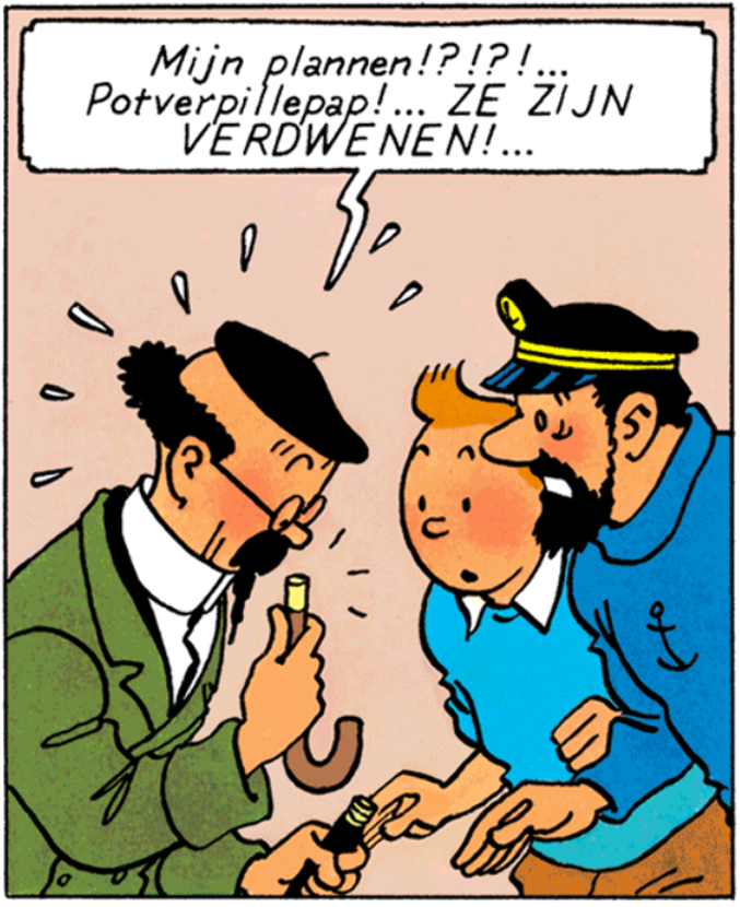 Le Professeur Tournesol et sa canne dans L'Affaire Tournesol